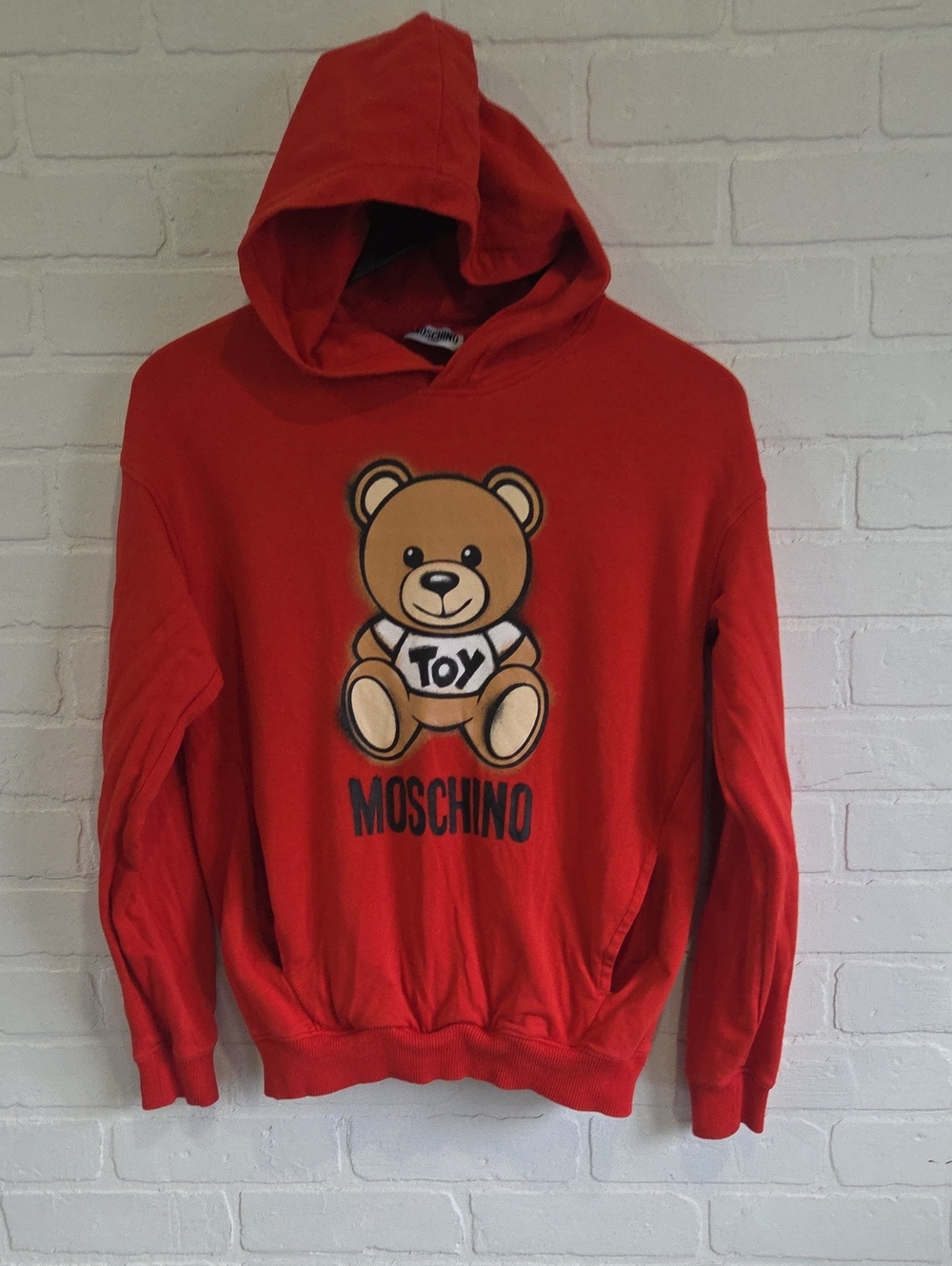 Moschino Red Hoodie with Teddy Toy Graphic